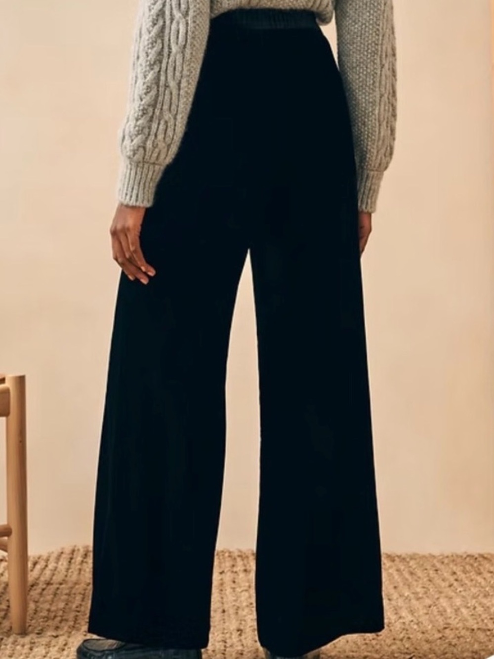 Faherty black silk velvet Genevieve wide leg pants large NWT - Picture 8 of 10